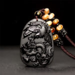 Buddha Stones Black Obsidian Tiger Eye Dragon Phoenix Protection Beaded Necklace Pendant