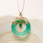 Buddha Stones Green Chalcedony Peace Buckle Design Strength Necklace Pendant