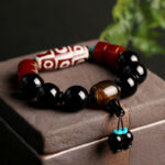 Buddha Stones Tibetan Nine-Eye Dzi Bead Black Onyx Wealth Protection Bracelet