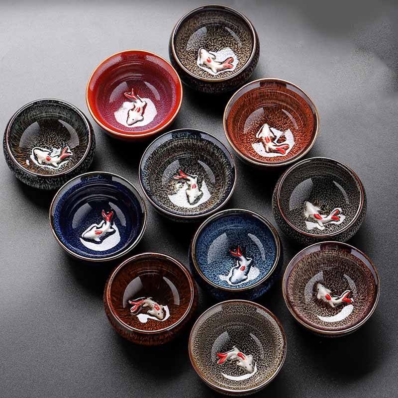 133ab3655ebd35a2d3d42f34cfb24a69 Buddha Stones Small Koi Fish Kiln Change Chinese Jianzhan Ceramic Teacup Kung Fu Tea Cup 60ml - Image 1
