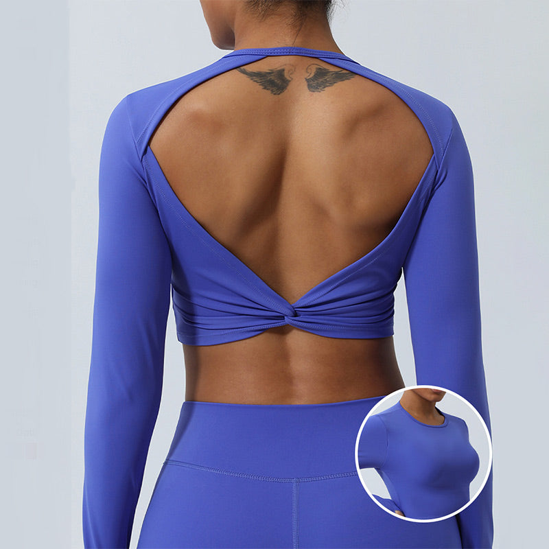 1711451374 Buddha Stones Women Workout Long Sleeve Crisscross Backless Top Tee Leggings Sports Fitness Yoga Outfit - Image 1