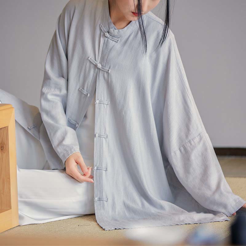1712802052 Buddha Stones Plain Frog-Button Design Shirt Zen Tai Chi Meditation Top Clothing Cotton Linen Jacket - Image 1