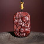 Buddha Stones Small Leaf Red Sandalwood Nine Tailed Fox Pattern Longevity Necklace Pendant (Extra 35% Off | USE CODE: FS35)