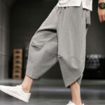 Buddha Stones Summer Solid Men's Cropped Pants With Pockets