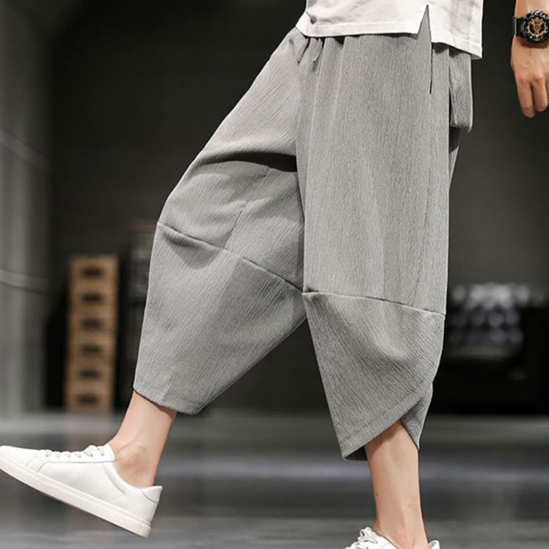 Buddha Stones Summer Solid Men's Cropped Pants With Pockets