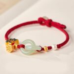 Buddha Stones Green Jade Peace Buckle Green Rope Bracelet