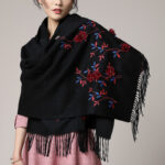 Buddha Stones Wool Shawl 3D Floral Embroidery Tassel Winter Cozy Travel Scarf Wrap