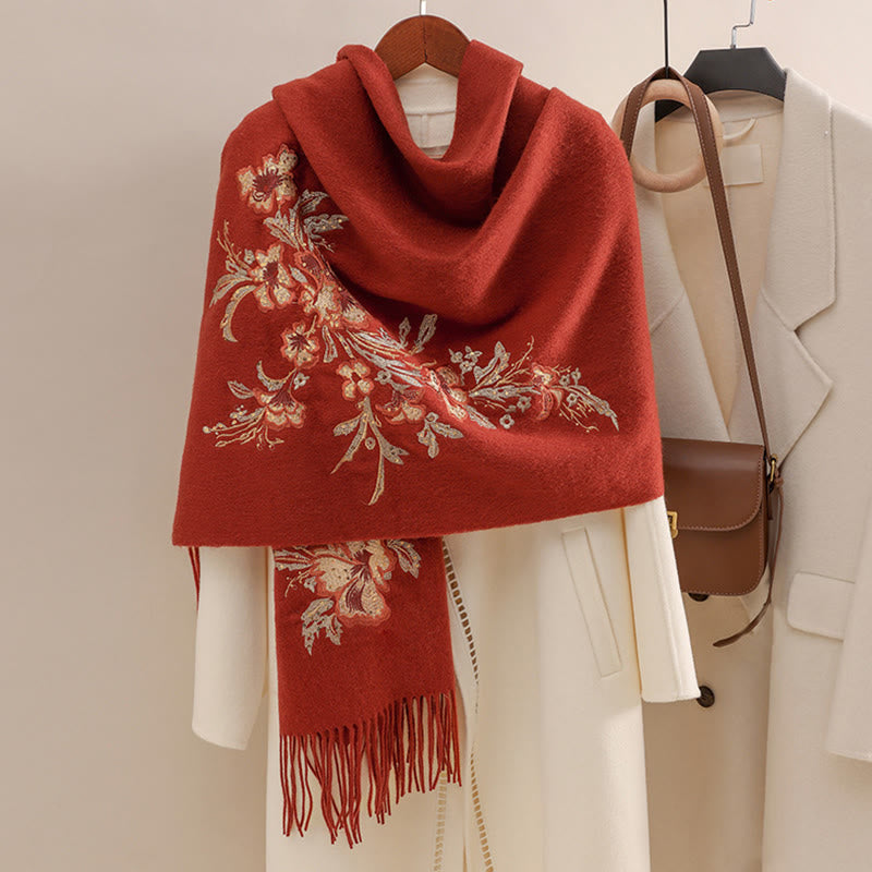 1728548298_15c9bfac-ab4c-41da-b976-71efa7df4629 Buddha Stones Wool Shawl Red Flower Gold Sequins Embroidery Tassel Winter Cozy Travel Scarf Wrap - Image 1