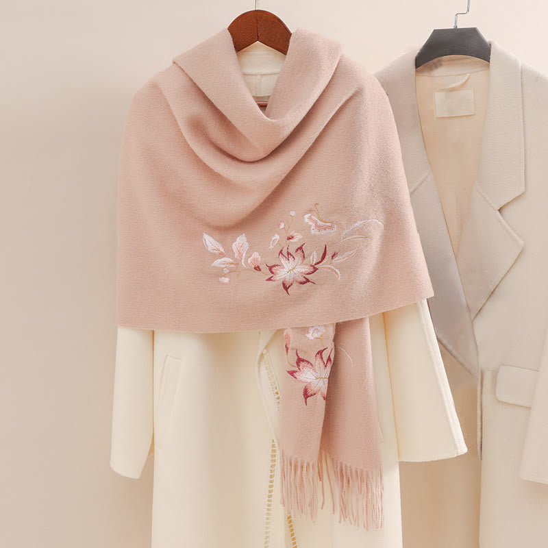 1728549816_aa1fe1a6-04f5-4040-83b9-81a46080329b Buddha Stones Wool Shawl Pink White Flower Embroidery Tassel Winter Cozy Travel Scarf Wrap - Image 1