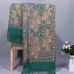 Buddha Stones Rayon Fabric Shawl Golden Cashew Flowers Embroidery Tassel Winter Cozy Travel Scarf Wrap