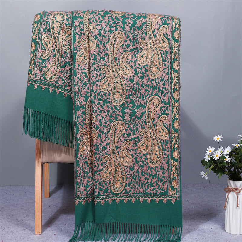 1728632249_7269d216-6250-4736-b348-96066da0b2d7.jpg Buddha Stones Rayon Fabric Shawl Golden Cashew Flowers Embroidery Tassel Winter Cozy Travel Scarf Wrap