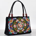 Buddha Stones Galsang Inula Flower Peony Peacock Double-Sided Embroidery Canvas Shopping Purse Handbag
