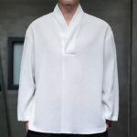 Buddha Stones Simple V-Neck Long Sleeve T-Shirt Men Clothing