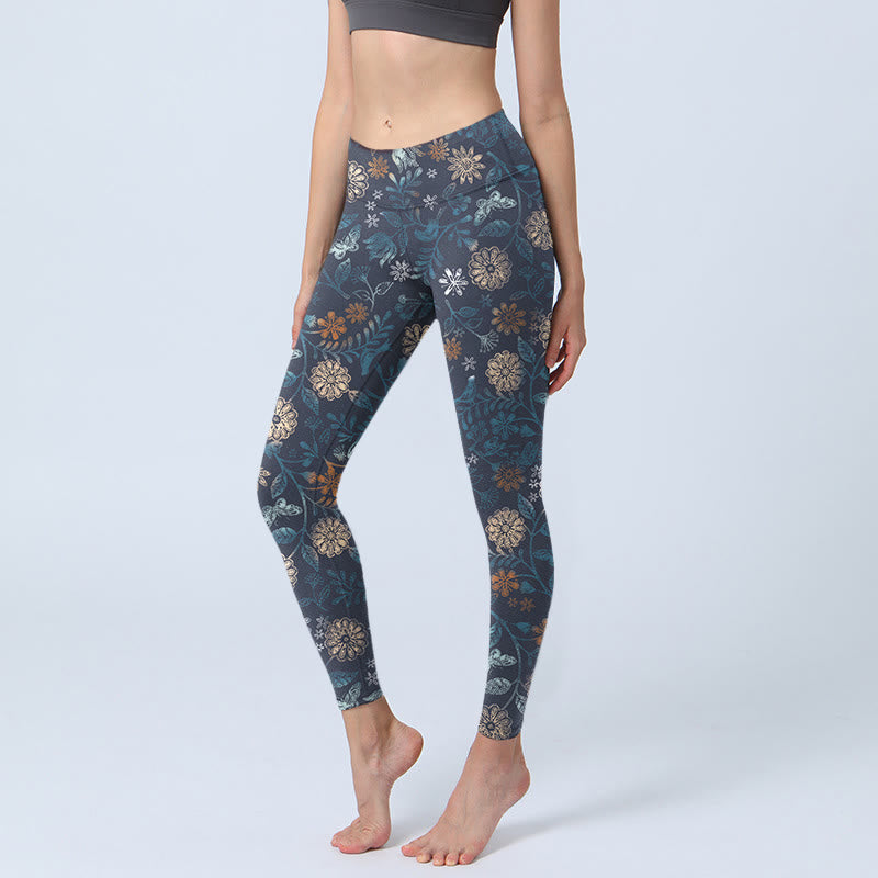 1730631876.jpg Buddha Stones New York Aster Flowers Leaves Print Gym Fitness Leggings Women's Yoga Pants