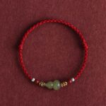 Buddha Stones Natural Hetian Jade Gourd Protection Luck Braided Bracelet Anklet