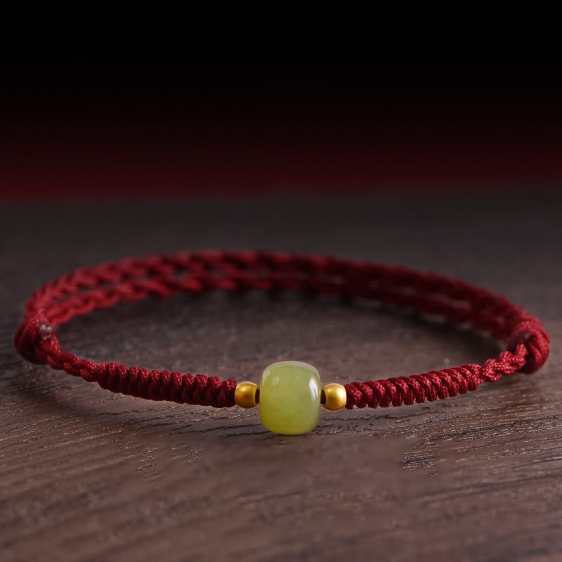 1730965214 Buddha Stones Natural Hetian Jade 999 Gold Beads Protection Luck Braided Bracelet Anklet - Image 1