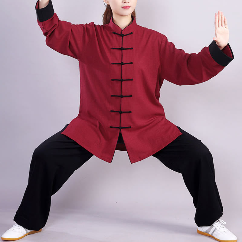 Buddha Stones 2Pcs Fall Winter Frog-Button Tai Chi Meditation Qigong Zen Practice Unisex Cotton Linen Clothing Set (Extra 30% Off | USE CODE: FS30)