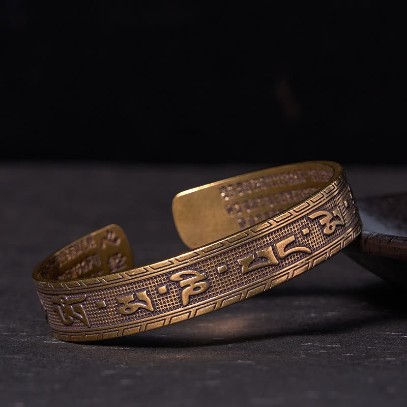 1733216183_a768cb62-b25f-4cb1-92f1-fec361e396eb Buddha Stones Six True Words 'om Mani Padme Hum' Heart Sutra Copper Brass Luck Wisdom Bracelet Bangle - Image 1