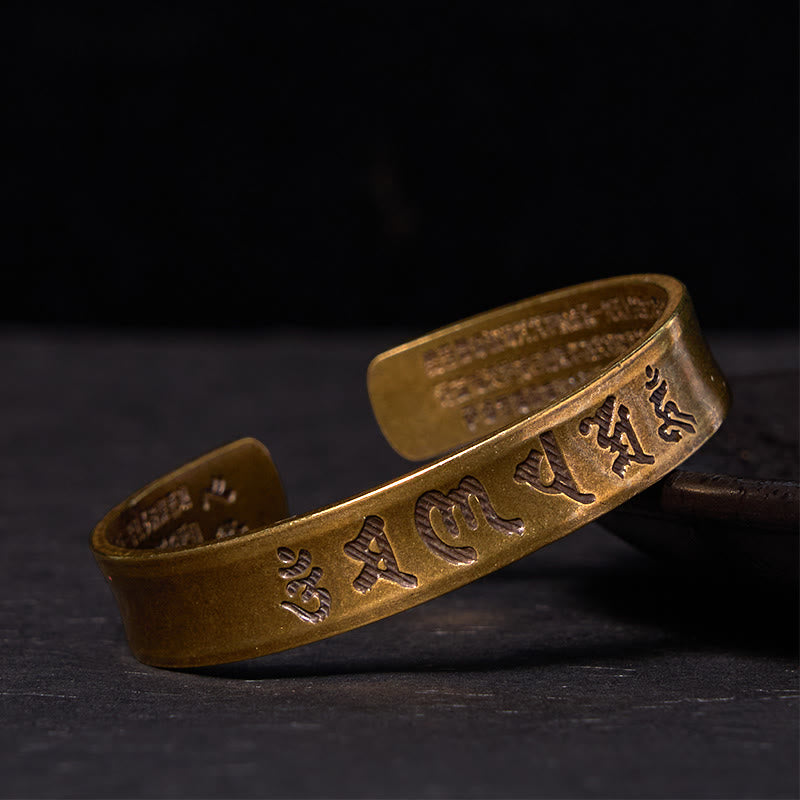 1733218420 Buddha Stones Six True Words 'om Mani Padme Hum' Heart Sutra Copper Brass Inner Peace Cuff Bracelet Bangle - Image 1