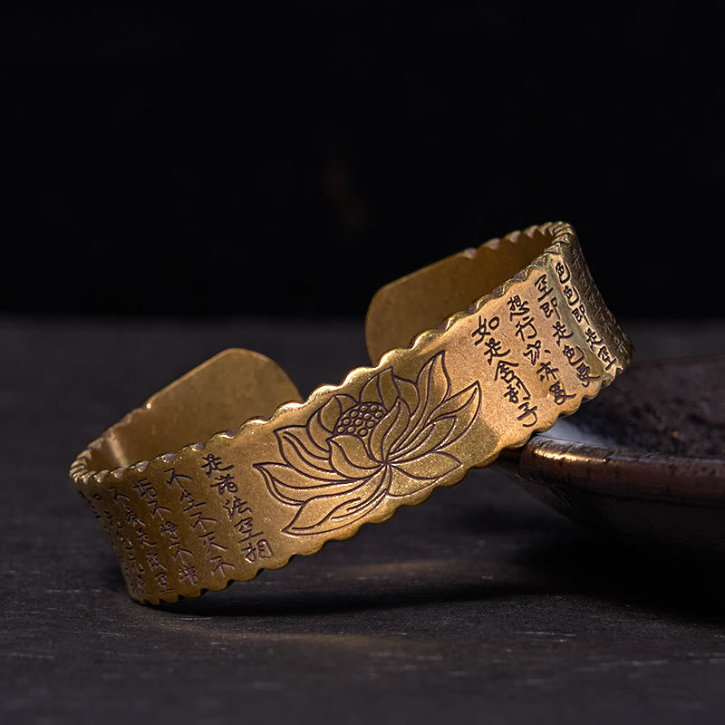 1733221197_fc5eeb91-c8e2-4ce6-9c49-705577a580fe Buddha Stones Heart Sutra Lotus Flower Copper Brass Peace Enlightenment Cuff Bracelet Bangle - Image 1