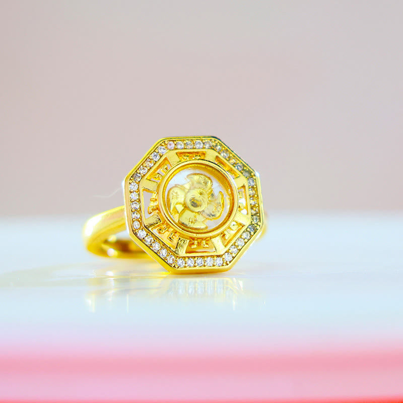 1733900902 Buddha Stones Gold Plated Copper Windmill Feng Sheng Shui Qi Luck Wealth Adjustable Ring - Image 1