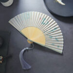 Gardenia Cherry Blossom Moon Handheld Polyester Bamboo Folding Fan 21cm