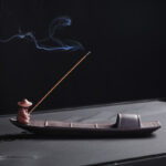 Buddha Stones Fisherman Boat Purple Clay Peace Healing Ceramic Stick Incense Burner Decoration