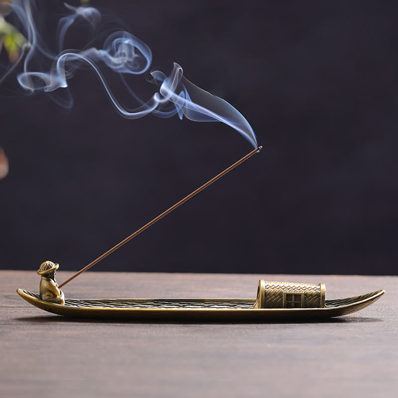 1735304920_0f590acb-53c2-4501-8533-815f053b90f4 Buddha Stones Fisherman Boat Alloy Incense Stick Holder Healing Incense Burner Decoration - Image 1