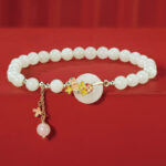 Buddha Stones 925 Sterling Silver Natural Hetian Jade Osmanthus Flowers Peace Buckle Zircon Luck Bracelet Necklace Pendant