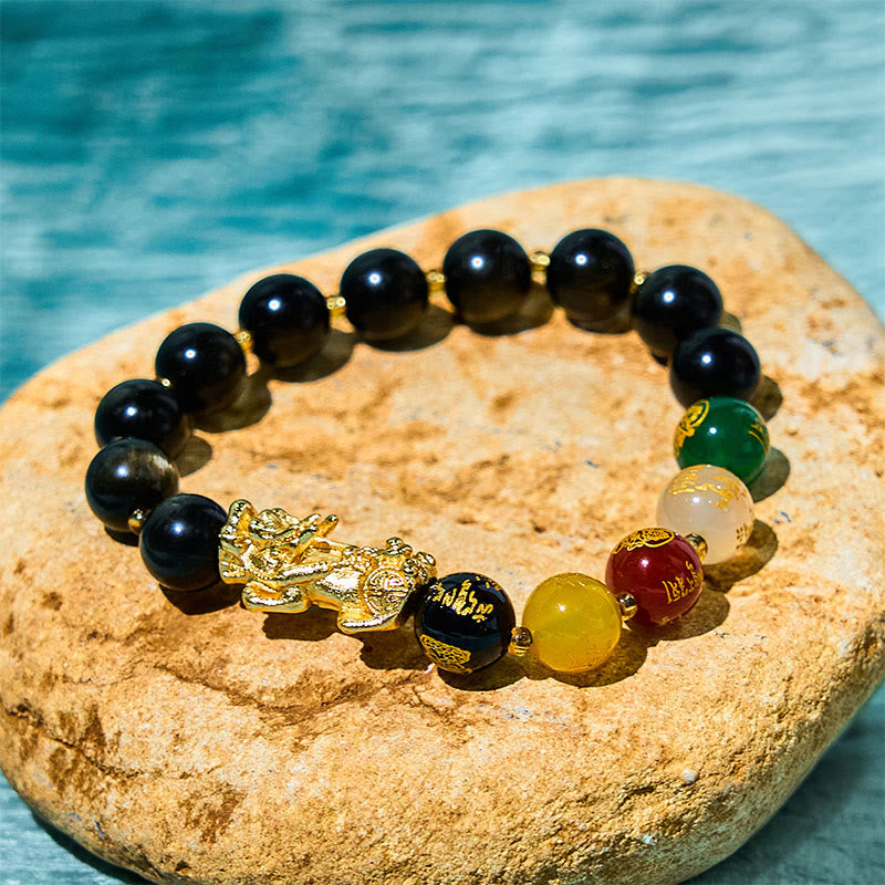 1741158859_2ef6d4ac-969e-4607-bdb8-674e0cea2fc3.jpg Buddha Stones Natural Gold Sheen Obsidian PiXiu Five Directions Gods of Wealth Protection Bracelet