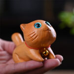 Buddha Stones Small Cute Confident Sleeping Cat Sandalwood Healing Home Decoration