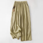 Buddha Stones Summer Embroidery Double Layer Cotton Linen Women's Wide Leg Pants With Pockets
