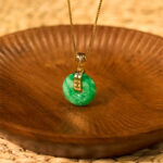 Buddha Stones Cyan Jade Peace Buckle Healing Luck Necklace Pendant