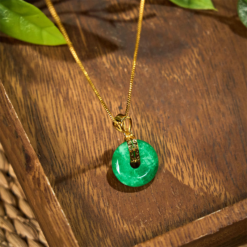 Buddha Stones Cyan Jade Peace Buckle Healing Luck Necklace Pendant