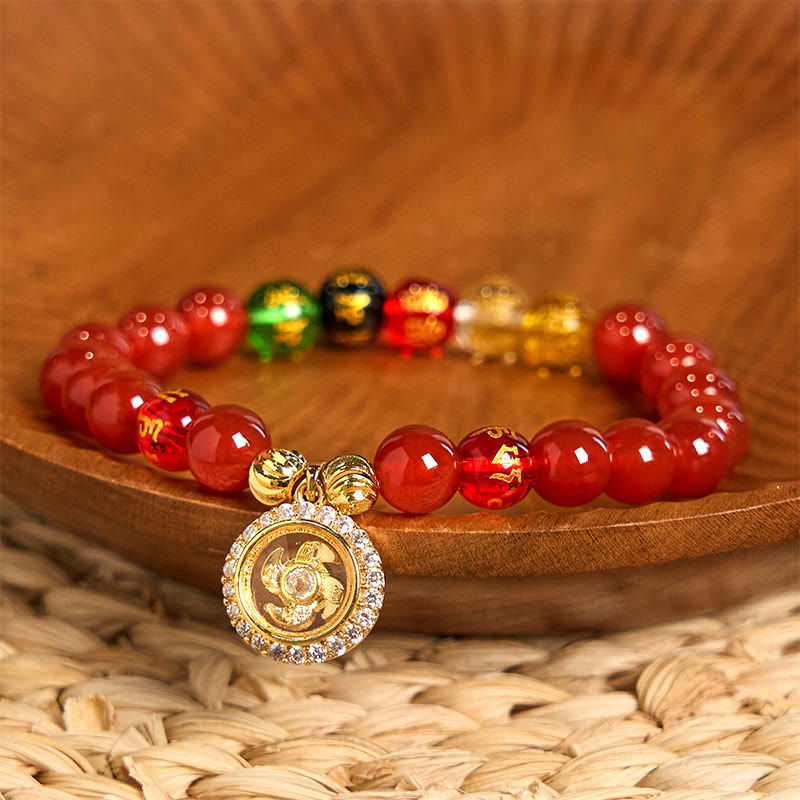 1744024424 Buddha Stones Red Agate Om Mani Padme Hum Five Directions Gods of Wealth Zircon Cyclone Charm Self-acceptance Bracelet - Image 1