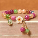 Buddha Stones Natural Tourmaline Fu Character Flower Lucky Brand Bracelet