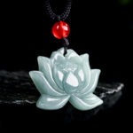 Buddha Stones Lotus Flower Pattern Carved Jade Prosperity Necklace Pendant