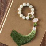 Buddha Stones Green Jade Beads Pearl Prosperity Tassels Wrist Mala