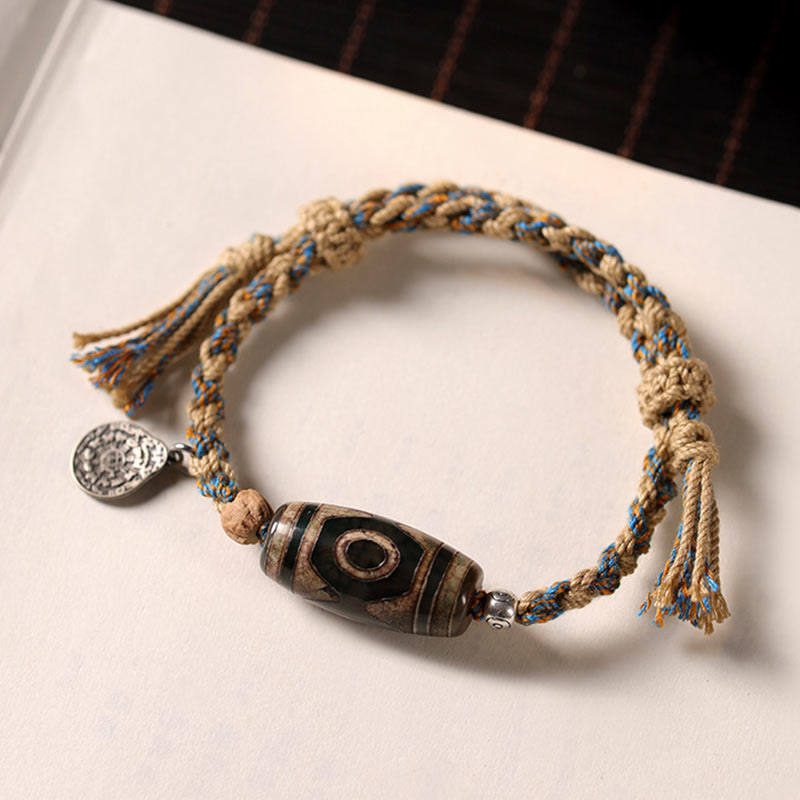 Buddha Stones Tibetan Dzi Bead Wealth Protection Braided Bracelet
