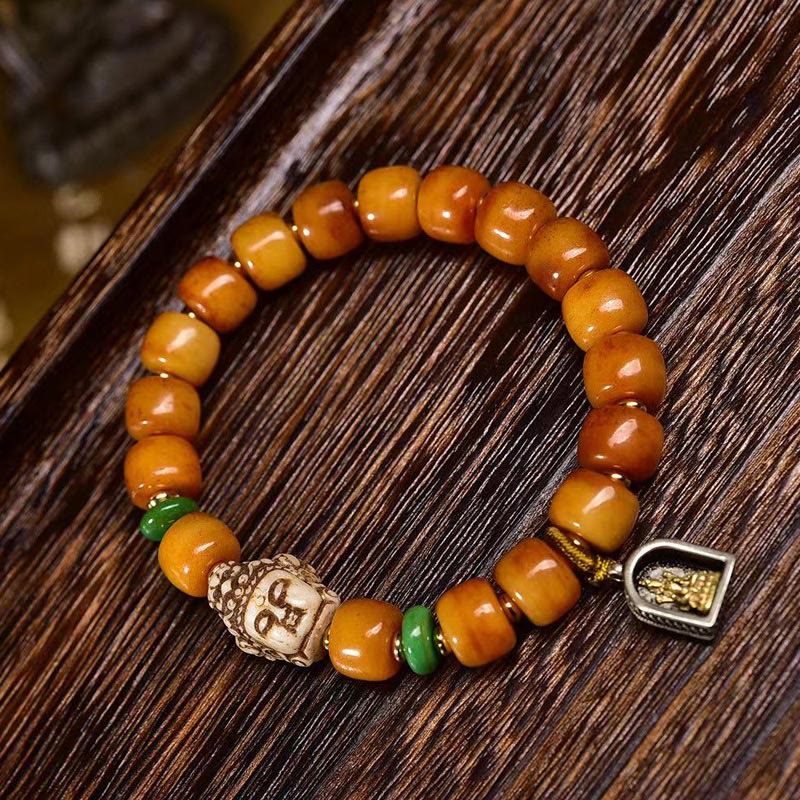 1747194569 Buddha Stones Natural Tibetan Camel Bone Barrel Beads Buddha Head Luck Protection Bracelet - Image 1