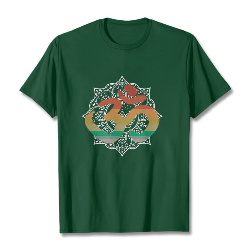 1747366591 Buddha Stones Gradient-colored Om Sanskrit Mandala Background Pattern Cotton Tee T-shirt - Image 1