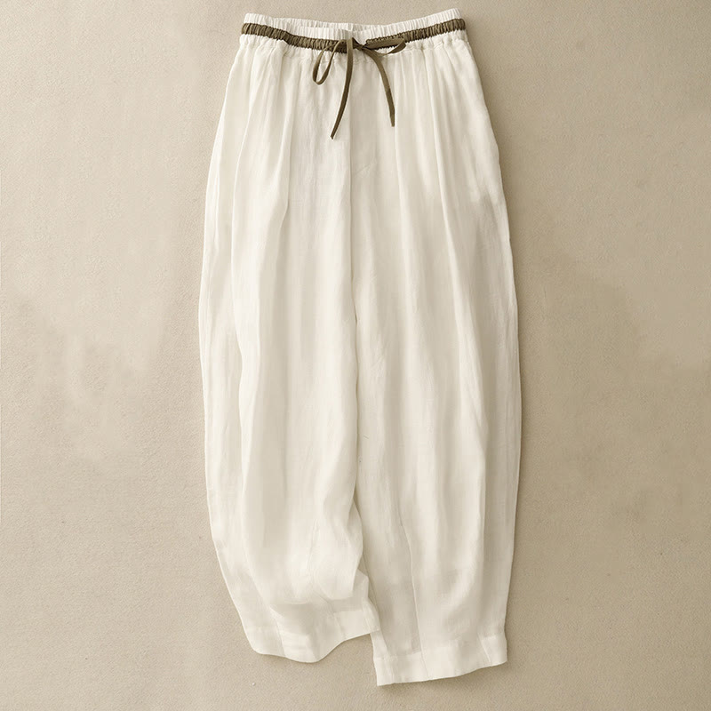 Buddha Stones Vintage Summer Casual Color Matching Drawstring Women's Harem Pants With Pockets