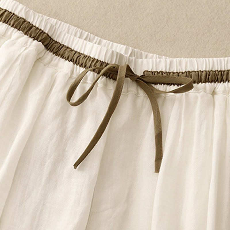 Buddha Stones Vintage Summer Casual Color Matching Drawstring Women's Harem Pants With Pockets