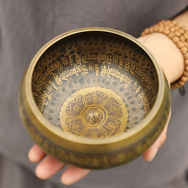 1747579776_ae44e183-7fd7-4e96-a9b9-dc2e6e7c4d44.jpg Buddha Stones Handmade Singing Bowl Scripture Sanskrit Pattern for Healing and Meditation Sound Bowl Set