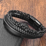 Buddha Stones Woven Pattern Titanium Steel Stimulation Multi-layer Leather Buckle Bracelet