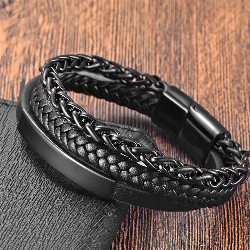 1748186647 Buddha Stones Woven Pattern Titanium Steel Stimulation Multi-layer Leather Buckle Bracelet - Image 1