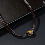 Buddha Stones Natural Tiger Eye Ellipse Protection Wax Rope Necklace Pendant