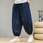 Buddha Stones Summer Plain Drawstring Men's Ankle-Length Cotton Harem Pants With Pockets