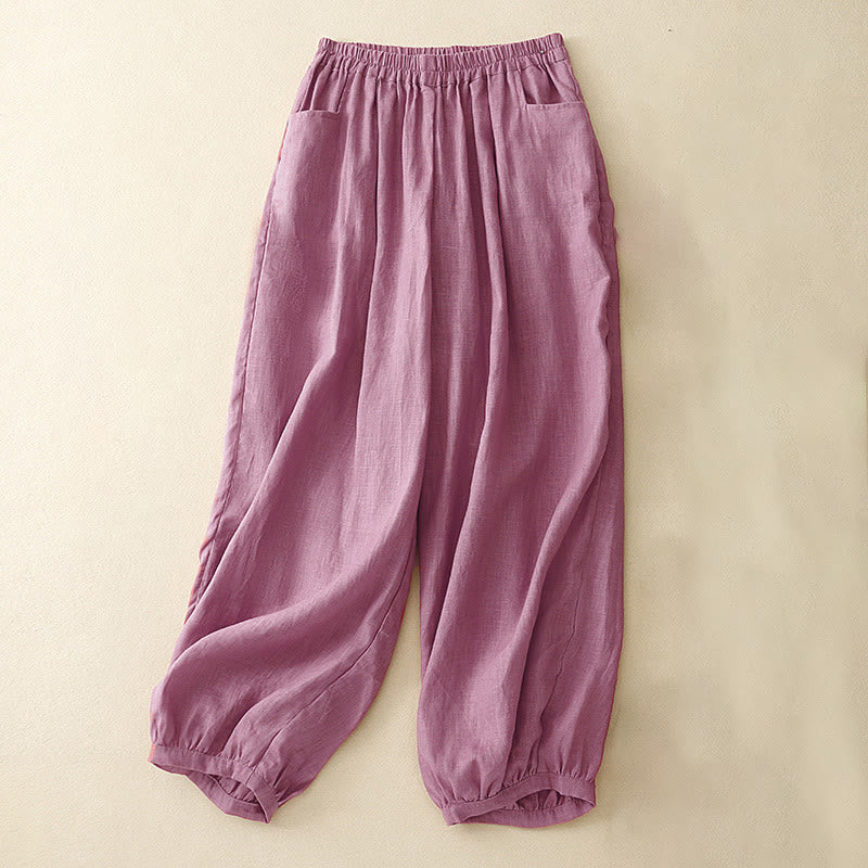 Buddha Stones Summer Commute Pure Color Women's Ankle-Length Pants With Pockets