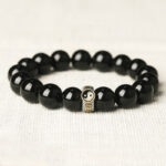 Buddha Stones Black Obsidian Yin Yang Nine-Character Mantra Fulfilment Bracelet